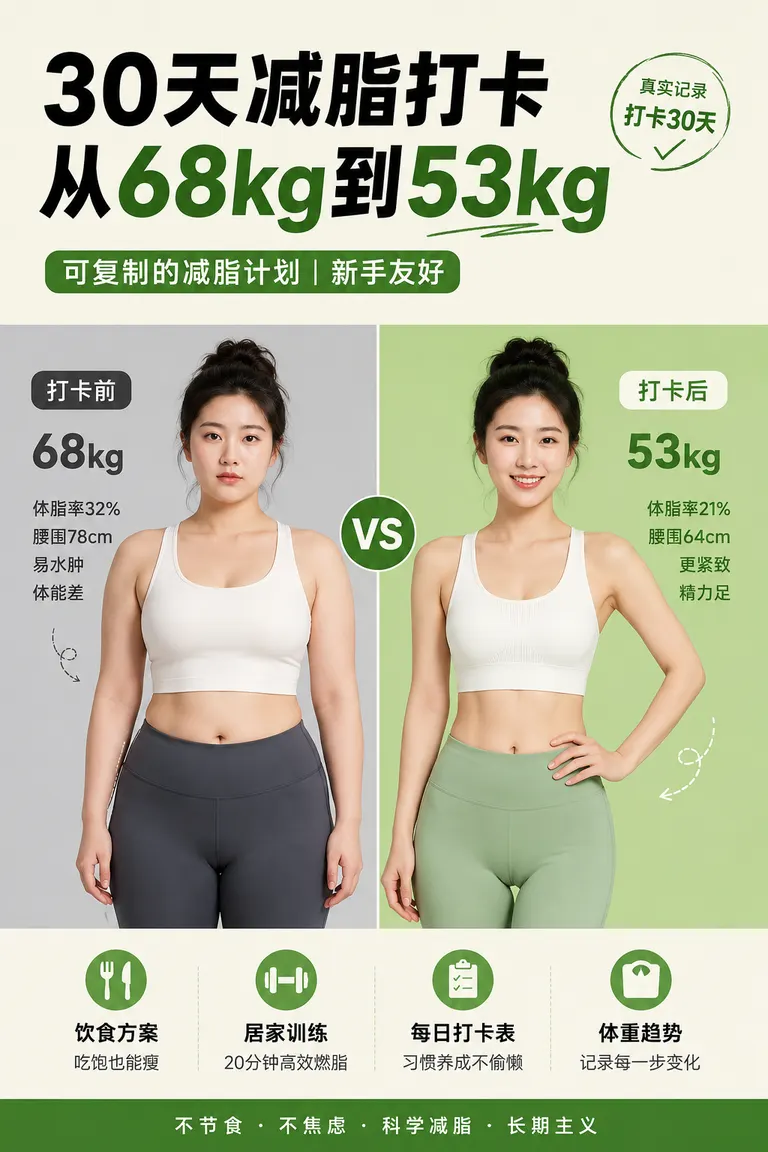 Xiaohongshu Cover Visual Director · Before-and-After Comparison Cover Fitness Fat-Loss Check-in Note Cover
