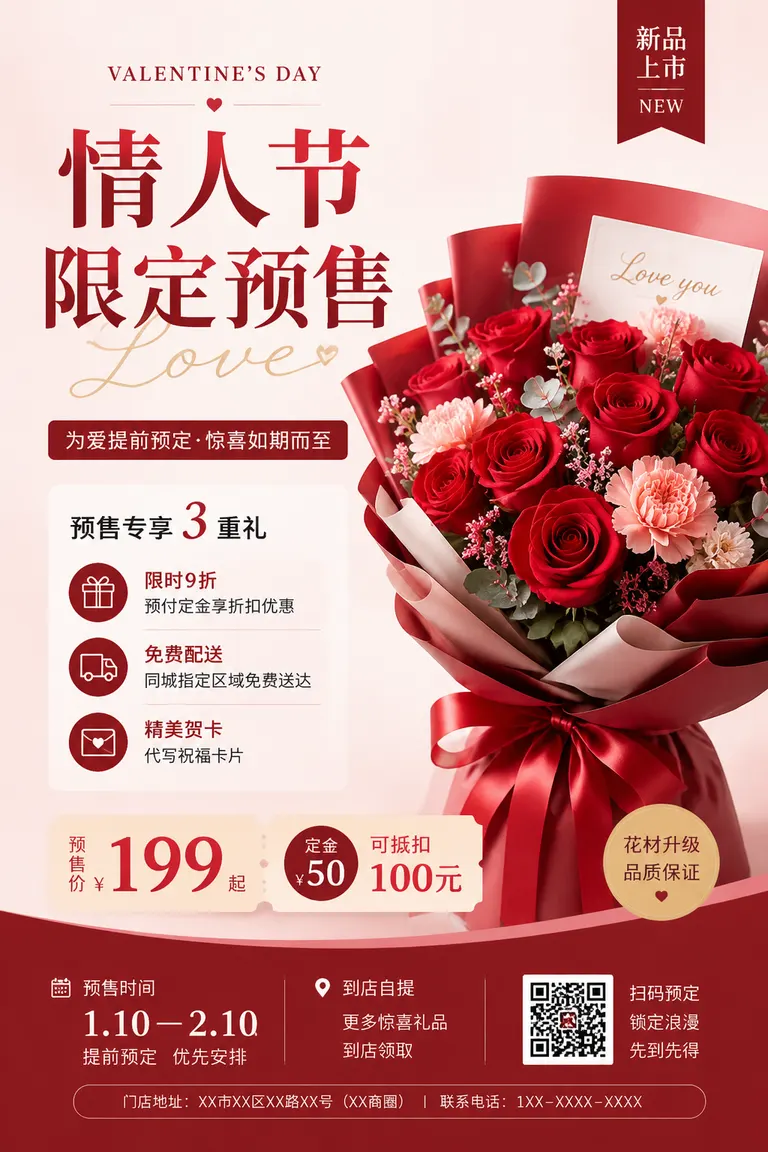 Store Marketing Asset Pack Visual Director · New Product Promotion Florist Valentine's Day Presale Materials